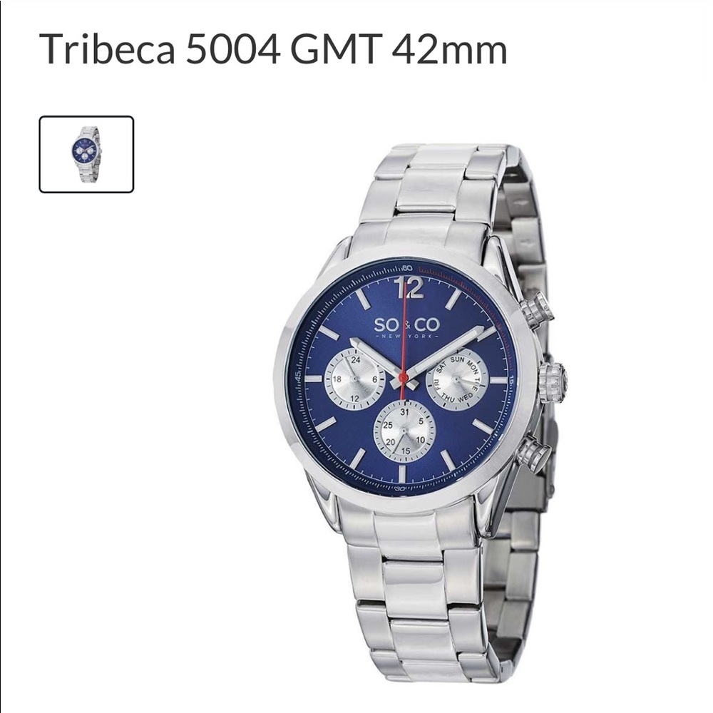 So & Co Tribeca 5004 GMT 42mm Silver Mens Watch